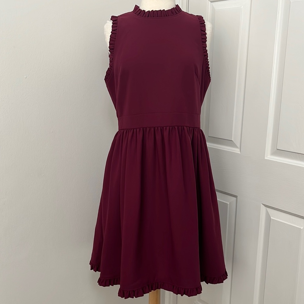 Kate Spade New York maroon ruffle sleeveless dress